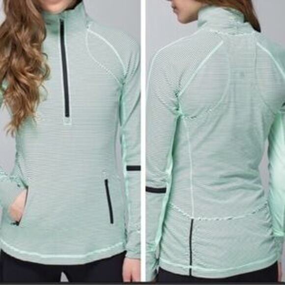 lululemon athletica Tops - Lululemon Race With Grace 1/2 Zip Mini Hyper Stripe Teal Size 10